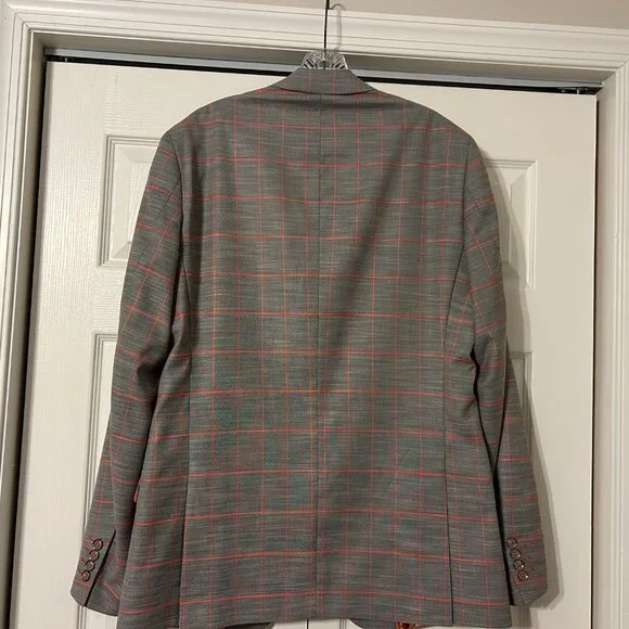 Mens PAISLEY & GRAY Sz 42L Gray & Peach Plaid Slim Fit Suit Jacket Sport Coat - Picture 11 of 13